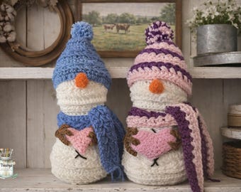 Valentine Crochet Snowman | Wheat Stitch Snowman | Farmhouse Winter Decor | Emotional Support Snowmie