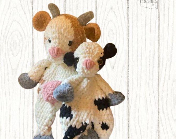 Featured listing image: Crochet Cow Snuggler Soft Squishy Lovey Handmade