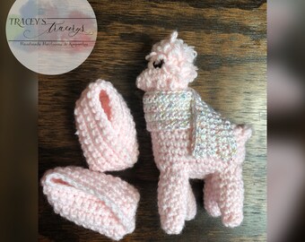 Handmade Baby booties and Llama Set