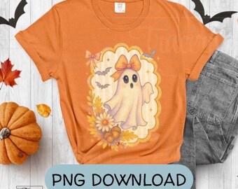 Sparkle Ghost with Bow PNG | Cute Pastel Halloween Clipart | Fall Ghost Digital Download | Spooky Season Sublimation Design