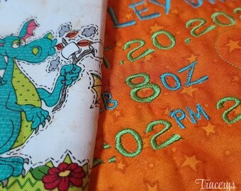 Handcrafted Baby Quilt with Custom Birth Stat Embroidery – Heirloom-Quality