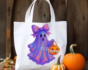 Iridescent Halloween Ghost PNG | Cute Glowing Ghost with Pumpkin and Bow | Cute Colotful Ghost | Digital Download | Neon