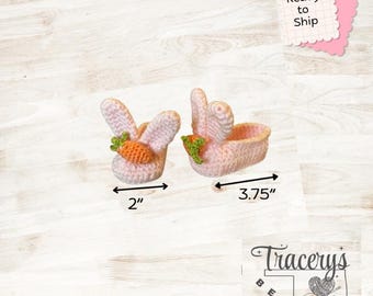 Bunny Ear Slippers with Carrot Accent | Ready to Ship