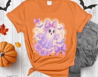 Pastel Iridescent Ghost with Bow PNG | Cute Sparkle Halloween Clipart | Kawaii Ghost Digital Download for Sublimation & Crafts