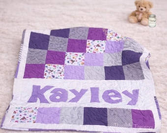 Personalized Baby Quilt Nursery Decor Baby Shower Gift Idea Custom Blanket Name Design Floral Crib Bedding Baptism Gift Birthday Baby