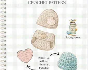 Crochet Diaper Cover Pattern – Baby Hat & Heart Applique (PDF Download)
