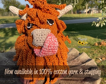 Highland Cow - 100% Cotton Scottish Fluffy Coo - Crochet Decor