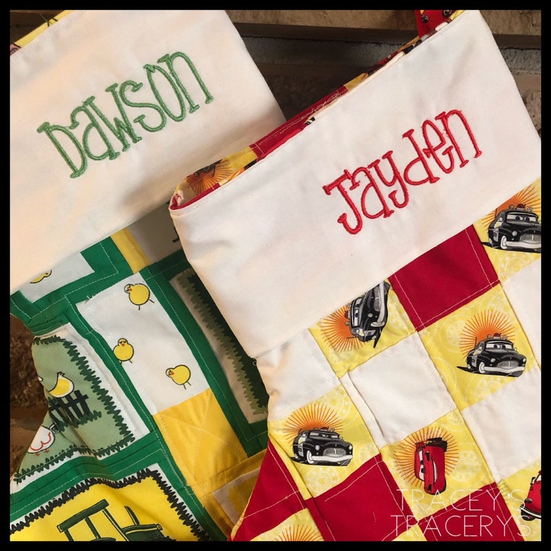 Handmade Christmas stocking, Custom made Christmas stockings with machine embroidered name Christmas stocking