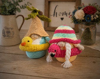 Choice of Crochet Summer Gnome | Hula Beach Gnome | Coastal Farmhouse Decor | Cute Seasonal Gift | Handmade