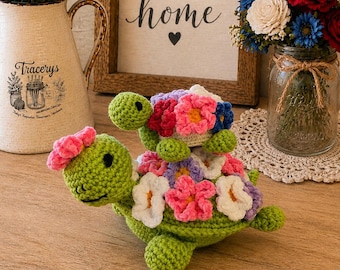 Crochet Flower Turtle Plush, Handmade Floral Turtle, Spring Crochet Turtle, Amigurumi Turtle, Flower Shell Turtle, Turtle Shelf Decor, Handm