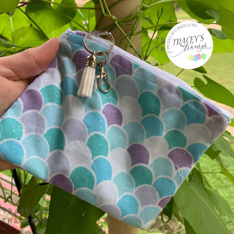 Mermaid Scales Zipper bag Zipper Pouch Pink Blue Bag Purple RTS Handmade bag Project Bag