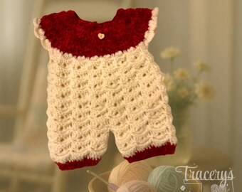 Custom Handmade Crochet Romper – Velvet Yoke & Scalloped Body