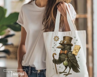 Steampunk Crow PNG | Victorian Raven Clipart with Top Hat, Goggles & Potion Bottle | Whimsical Steampunk Bird Illustration for Sublimation
