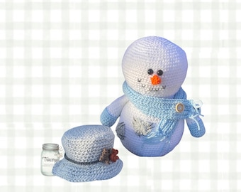 Handmade Crochet Snowman Plush, Winter Holiday Decor, 13 Inch