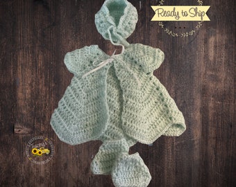 Preemie set includes Gown Booties and Bonnet