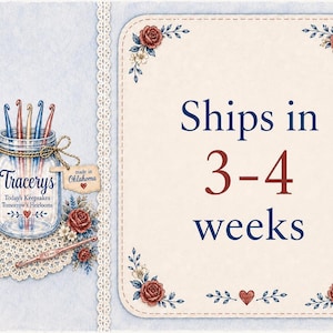 May include: A watercolor illustration featuring a mason jar filled with crochet hooks, a ball of yarn, and a crochet doily. The text "Tracery's Today's Keepsakes Tomorrow's Heirlooms" is visible. The image also includes the text "made in Oklahoma".