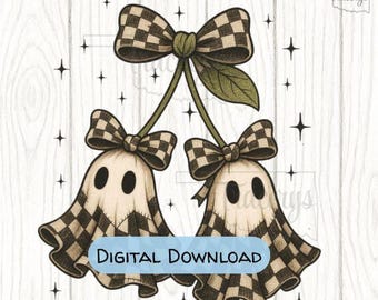 Retro Vintage Halloween Ghost Cherries | Digital Download | Fall Sublimation Design | Spooky Cute Ghosts | Farmhouse