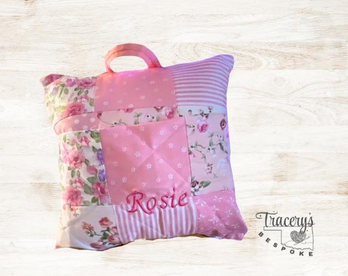 Featured listing image: Personalized Reading Pillow, Patchwork Quilt Pocket Pillow