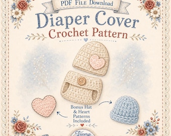 Crochet Diaper Cover Pattern – Baby Hat & Heart Applique (PDF Download)