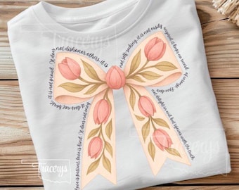 Preppy Christian Floral Bow PNG | 1 Corinthians 13 Bible Verse Digital Download | Hand-Drawn Tulip Bow Clipart for Sublimation