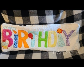 Happy Birthday Pillowcase, Appliqué Birthday, Birthday decor,