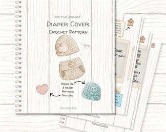 Crochet Diaper Cover Pattern with Hat and Heart - Baby Shower Gift - Newborn Photo Prop - Easy PDF Crochet Pattern Download