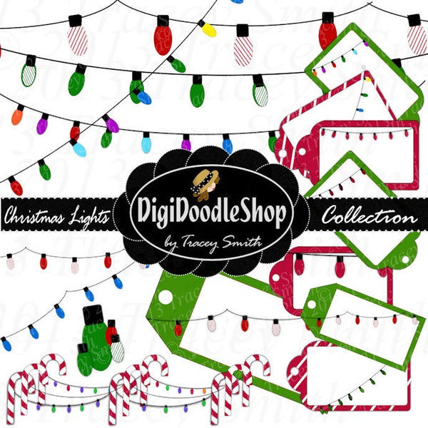 Scrapbook-Elemente. Christmas Lights Collection, Geschenkanhänger, Digital Scrapbook, Clipart Elements Printable Einladungen Ankündigungen