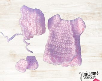 Preemie set includes Gown, Booties, Bonnet and Mini Blanket