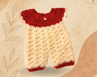 Custom Handmade Crochet Romper – Velvet Yoke & Scalloped Body