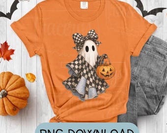 Retro Farmhouse Ghost PNG | Cute Halloween Clipart | Fall Jack-o-Lantern Digital Download | Vintage Spooky Cottagecore