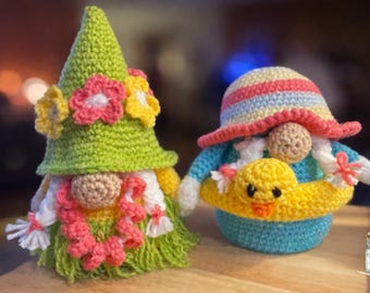 Choice of Crochet Summer Gnome | Hula Beach Gnome | Coastal Farmhouse Decor | Cute Seasonal Gift | Handmade