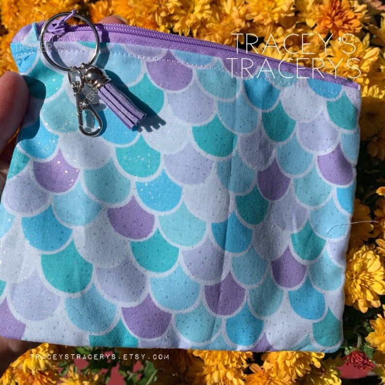Mermaid Scales Zipper bag Zipper Pouch Pink Blue Bag Purple RTS Handmade bag Project Bag