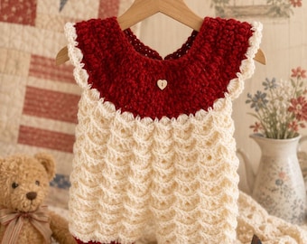 Custom Handmade Crochet Romper – Velvet Yoke & Scalloped Body