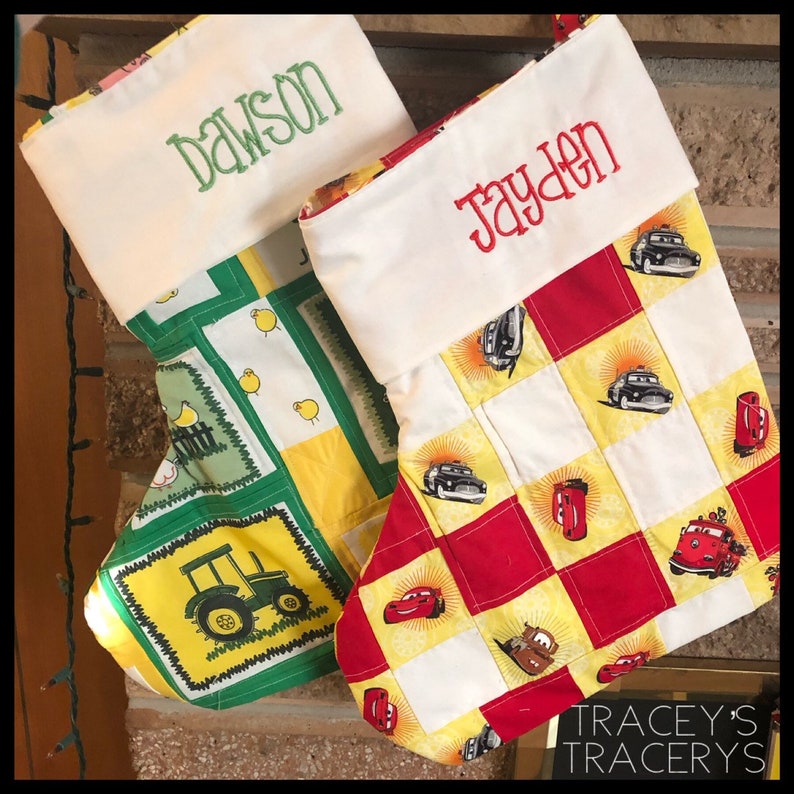 Handmade Christmas stocking, Custom made Christmas stockings with machine embroidered name Christmas stocking