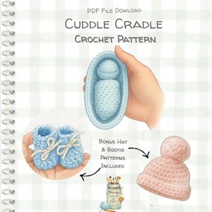Modèle de berceau câlin au crochet - chaussons et chapeau pour petits prématurés (téléchargement numérique, PDF)