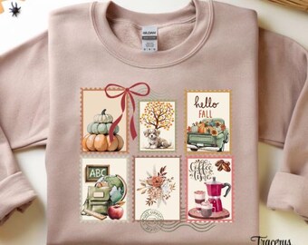 Fall Boho Stamps collage PNG, dog leaves pumpkins  Png, coquette Png, truck boho Png, floral png