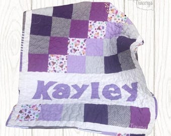 Personalized Baby Quilt Nursery Decor Baby Shower Gift Idea Custom Blanket Name Design Floral Crib Bedding Baptism Gift Birthday Baby