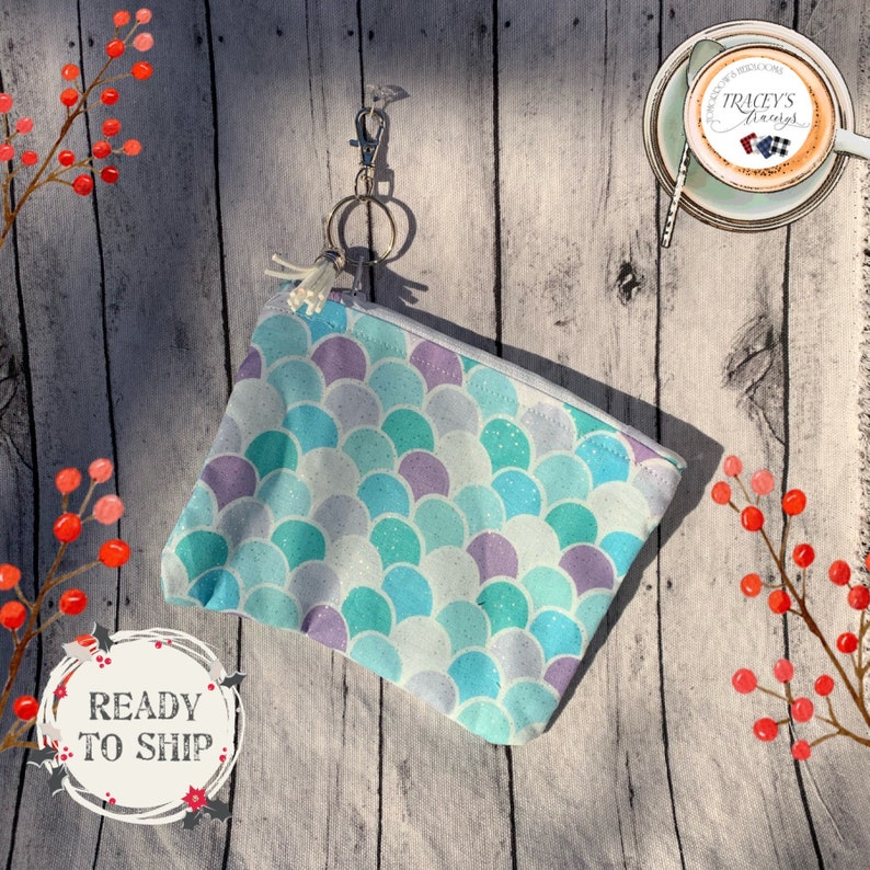 Mermaid Scales Zipper bag Zipper Pouch Pink Blue Bag Purple RTS Handmade bag Project Bag