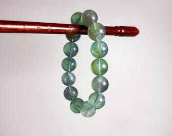 Green Fluorite Bracelet: Natural Crystal Calming Energy, 12mm Beads