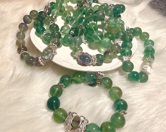 Elegante braccialetto in fluorite verde per la guarigione spirituale / Bellezza artigianale / Vestibilità regolabile / Stile di design unico