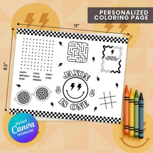 Personalized Happy Dude Theme Activity Placemats, Custom Coloring Sheets for Birthday Parties, Instant Digital Download, Printable