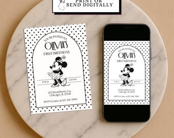 Minimalist Minnie Mouse 1st Birthday Invitation (Digital Download)