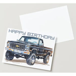 13x18 Geburtstag Karte zum selbst ausdrucken - Retro Classic Trucks - 1987 Chevy Square Body Pick Up - zum sofortigen Download - print at home Karten
