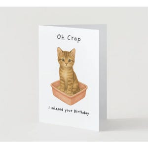 Carte d'anniversaire amusante imprimable 5 x 7 - chat mignon dans la litière - téléchargement immédiat, cartes de voeux imprimables