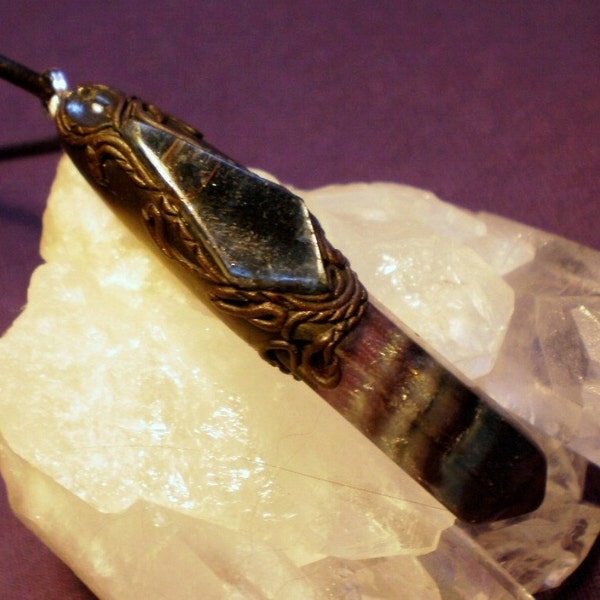 Beyond The Veil - Banded fluorite and kyanite pendant