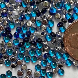 Vintage 3mm Bermuda Blue Cabochons Glass Flatback Foiled Teeny Jewelry Cabs / Craft Embellishments C6-75