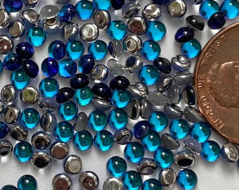 Vintage 3mm Bermuda Blue Cabochons Glass Flatback Foiled Teeny Jewelry Cabs / Craft Embellishments C6-75