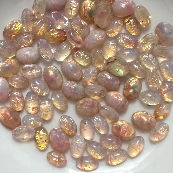 Vintage Fire Opal Pink Cabochons Glass 5.5x4mm 5x3mm 4.5x3mm Flat Back Golden Flecked Foil Inside Jewelry Cabs Mix C14-22-C