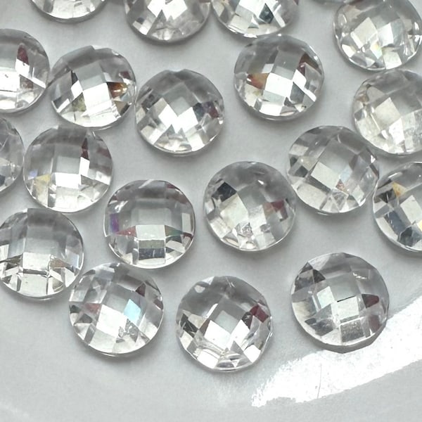 Vintage CZ Checkerboard Cabochons 6.5mm Cubic Zirconia Round Jewel Stones Design & Repair / Faux Diamond Costume Embellishments C2-4-B