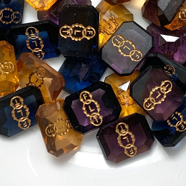 Vintage Intaglio Cabochon Stones 10/8 Odd Fellows Blue Purple Topaz w. Gold Glass 10x8 Cabs NTG81
